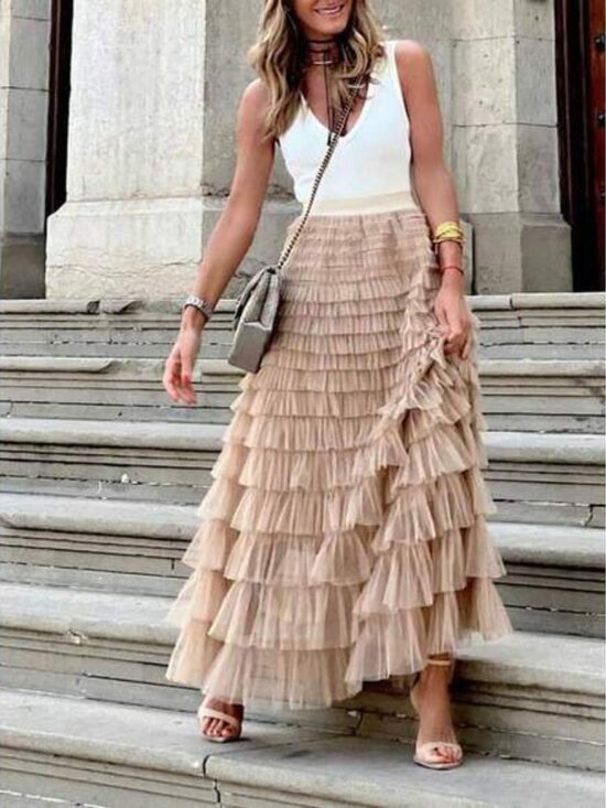 Tulle Skirt Women Skirt Vintage Elegant Petite Puffy Mesh Skirt Spring - Picture 4 of 10